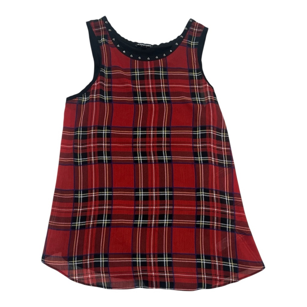 Express red plaid sheer tank top blouse